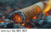 World No Tobacco day modern concept. Burning cigarette with smoke on dark background. Stop smoking. Slow motion footage. Стоковое AI-видео, аниматор Ирина Михайличенко / Фотобанк Лори
