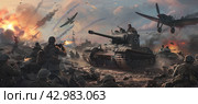 The offensive of the German fascist troops on the positions of Soviet soldiers. The Second World War. Стоковое AI-изображение, AI-художник Ярославский Максим / Фотобанк Лори