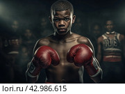 Solitary Sport boxer man alone in locker room. Generate ai. Стоковое AI-изображение, AI-художник Иван Рябоконь / Фотобанк Лори