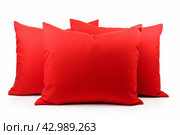 Red bright pillow isolated on white background. Generate Ai. Стоковое AI-изображение, AI-художник Иван Рябоконь / Фотобанк Лори
