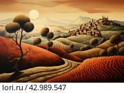 Retro italian landscape view. Generate Ai. Стоковое AI-изображение, AI-художник Иван Рябоконь / Фотобанк Лори