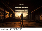 Silhouette fbi agent warehouse. Generate Ai. Стоковое AI-изображение, AI-художник Иван Рябоконь / Фотобанк Лори