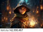 Enigmatic Mage child fantasy dungeon. Generate Ai. Стоковое AI-изображение, AI-художник Иван Рябоконь / Фотобанк Лори