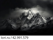 Monochrome big moon above the mountains. Generate ai. Стоковое AI-изображение, AI-художник Иван Рябоконь / Фотобанк Лори