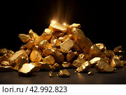 Sparkling Pile of gold nuggets. Generate ai. Стоковое AI-изображение, AI-художник Иван Рябоконь / Фотобанк Лори