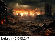Destroyed city buildings. Generate AI. Стоковое AI-изображение, AI-художник Иван Рябоконь / Фотобанк Лори