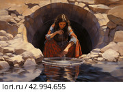 Compassionate Samaritan woman well. Generate Ai. Стоковое AI-изображение, AI-художник Иван Рябоконь / Фотобанк Лори