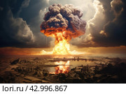 Eerie Nuclear explosion cloud smoke. Generate Ai. Стоковое AI-изображение, AI-художник Иван Рябоконь / Фотобанк Лори