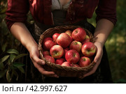 Plentiful red apples basket. Generate Ai. Стоковое AI-изображение, AI-художник Иван Рябоконь / Фотобанк Лори