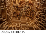 Disoriented Lost man in wooden tangled maze. Generate ai. Стоковое AI-изображение, AI-художник Иван Рябоконь / Фотобанк Лори