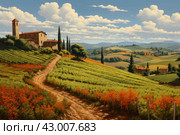 Vibrant Retro italian landscape view. Generate Ai. Стоковое AI-изображение, AI-художник Иван Рябоконь / Фотобанк Лори