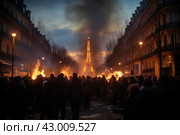 Vivid Paris demonstration fire. Generate Ai. Стоковое AI-изображение, AI-художник Иван Рябоконь / Фотобанк Лори