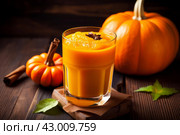 Chilled Pumpkin healthy drink glass. Generate Ai. Стоковое AI-изображение, AI-художник Иван Рябоконь / Фотобанк Лори