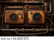 Corroded Rusty old damaged heating system pipe. Generate ai. Стоковое AI-изображение, AI-художник Иван Рябоконь / Фотобанк Лори