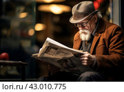 Detail-oriented Trader read newspaper and smiling. Generate Ai. Стоковое AI-изображение, AI-художник Иван Рябоконь / Фотобанк Лори