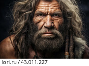 Rugged Neanderthal prehistoric man. Generate Ai. Стоковое AI-изображение, AI-художник Иван Рябоконь / Фотобанк Лори