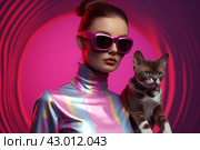 Flamboyant Retrowave fashion clothing of couple. Generate Ai. Стоковое AI-изображение, AI-художник Иван Рябоконь / Фотобанк Лори