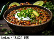 Nutritious Chili lentil soup. Generate Ai. Стоковое AI-изображение, AI-художник Иван Рябоконь / Фотобанк Лори