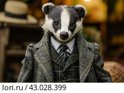Anthropomorphic badger wearing business manager suit. Generate ai. Стоковое AI-изображение, AI-художник Иван Рябоконь / Фотобанк Лори