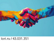 Unconventional Abstract handshake art. Generate Ai. Стоковое AI-изображение, AI-художник Иван Рябоконь / Фотобанк Лори
