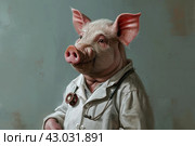 Hygienic Anthropomorphic pig wearing doctor medical uniform. Generate ai. Стоковое AI-изображение, AI-художник Иван Рябоконь / Фотобанк Лори