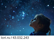 Mesmerizing Astronomer starry sky blue night. Generate Ai. Стоковое AI-изображение, AI-художник Иван Рябоконь / Фотобанк Лори