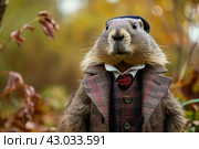 Distinguished Anthropomorphic marmot wearing aristocratic furry coat. Generate ai. Стоковое AI-изображение, AI-художник Иван Рябоконь / Фотобанк Лори