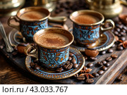 Bitter Arabic coffee traditional. Generate Ai. Стоковое AI-изображение, AI-художник Иван Рябоконь / Фотобанк Лори