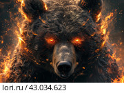 Intimidating Bear face fiery red eyes. Generate Ai. Стоковое AI-изображение, AI-художник Иван Рябоконь / Фотобанк Лори