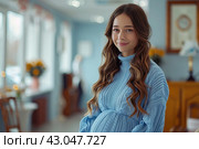 Pregnant woman at the doctor s appointment. A woman expecting a baby visits a doctor s office, examination during pregnancy, ultrasound. World Pregnancy Day. Стоковое AI-изображение, AI-художник Ирина Михайличенко / Фотобанк Лори