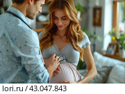 Pregnant woman at the doctor s appointment. A woman expecting a baby visits a doctor s office, examination during pregnancy. doctor is checking pregnant woman with stethoscope. Стоковое AI-изображение, AI-художник Ирина Михайличенко / Фотобанк Лори