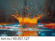 Paint Splash Photo Effect. multicolor paint spilled out, creating an interesting abstract drawing, a pattern of lines, halftones, causing different associations in your design. fluid art. Стоковое AI-изображение, AI-художник Ирина Михайличенко / Фотобанк Лори