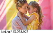 Tender Mother-Daughter Embrace Captured in Warm Sunlight, ai-generated item. Стоковое AI-изображение, AI-художник Юлия Паутова / Фотобанк Лори