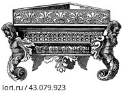 Ancient Bronze Art. Salt cellar. Italian Renaissance. Publication of the book "Meyers Konversations-Lexikon", Volume 7, Leipzig, Germany, 1910. Стоковая иллюстрация, иллюстратор Sergey Kohl / Фотобанк Лори
