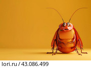 3d fat and sad cockroach isolated on yellow background. Horizontal layout. Стоковое AI-изображение, AI-художник Катерина Ковалева / Фотобанк Лори
