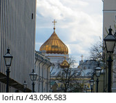 Москва. Староваганьковский переулок. Купола Никольской церкви. Россия. (2024 год). Редакционное фото, фотограф Мария Фетисова / Фотобанк Лори