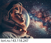 Astronaut Gazing into Space. Стоковое AI-изображение, AI-художник Кирилл Черезов / Фотобанк Лори