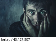 Портрет молодого мужчины с эмоциональным лицом, обида в глазах. Стоковое AI-изображение, AI-художник Щеголева Ольга / Фотобанк Лори