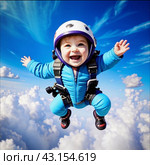A baby skydiving in the sky. Стоковое AI-изображение, AI-художник Anna Shtrekalkina / Фотобанк Лори