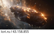 Artists Rendering of an Asteroid in Space. Стоковое AI-изображение, AI-художник Юлия Гапеенко / Фотобанк Лори