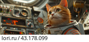 Close Up of a Cat in a Space Suit. Стоковое AI-изображение, AI-художник Юлия Гапеенко / Фотобанк Лори