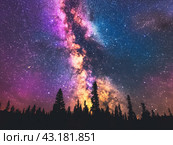Stunning Milky Way Over Forest Silhouette. Стоковое AI-изображение, AI-художник Кирилл Черезов / Фотобанк Лори