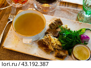 Georgian Khashlama from lamb brisket with broth and vegetables. Стоковое фото, фотограф Яков Филимонов / Фотобанк Лори