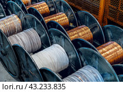 Production of copper wire, cable in reels at factory. Cable factory. Стоковое фото, фотограф Сергей Толмачёв / Фотобанк Лори