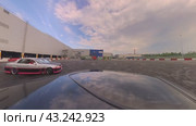 The drift car on the site performs a demonstration race. Shooting with a 360 degree camera. Russia. Moscow. 26.05.24 (2024 год). Редакционное видео, видеограф Ярославский Максим / Фотобанк Лори