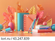 Праздничная открытка к 1 сентября. Стоковое AI-изображение, AI-художник Щеголева Ольга / Фотобанк Лори