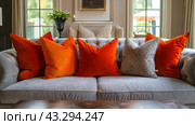 Well-Lit Living Room With Abundant Windows. Стоковое AI-изображение, AI-художник Юлия Гапеенко / Фотобанк Лори