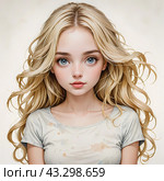 Акварель. Портрет милой  красивой девушки. Watercolor. Portrait of a cute beautiful girl. Стоковое AI-изображение, AI-художник Гер Олег / Фотобанк Лори