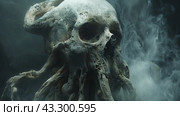 A Ghastly Skull With Tentacle-Like Appendages in a Smoky Atmosphere. Стоковое AI-изображение, AI-художник Сергей Толмачёв / Фотобанк Лори