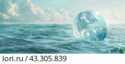 A large glass globe floats above the water. Стоковое AI-изображение, AI-художник Ярославский Максим / Фотобанк Лори